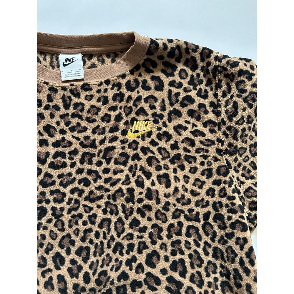 Nike Leopard Print Sweatshirt Women Small Brown Crewneck Fleece Pullover - Picture 5 of 12